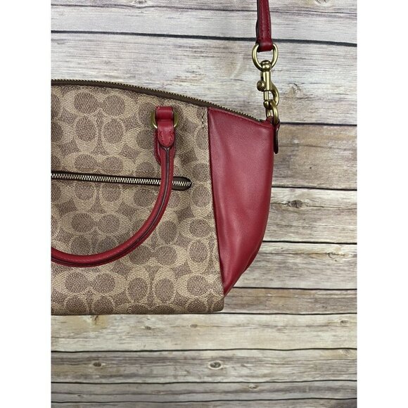 Coach Elise Crossbody Bag NEW Tan Red Apple Signature Double Handle C Print - Picture 5 of 12